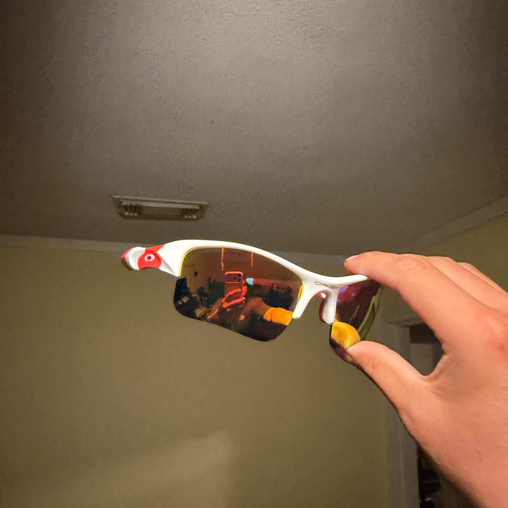 Oakley White Frame Sunglasses with Red Mirrored Lenses Oakleys